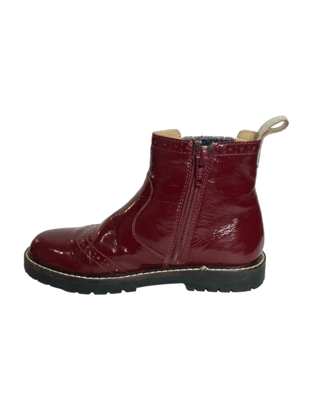 Mini Boden Burgundy Patent Leather Brogue Chelsea Boots Size 12.5 VGUC - Picture 4 of 6